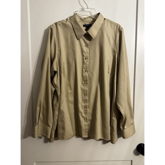 Lands End Top Womens Plus 2X Beige Button Down Shirt 3/4 Sleeve Work Career - Picture 1 of 13